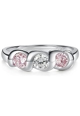 lovely small silver clear and pink cz twisted band baby birthstone ring